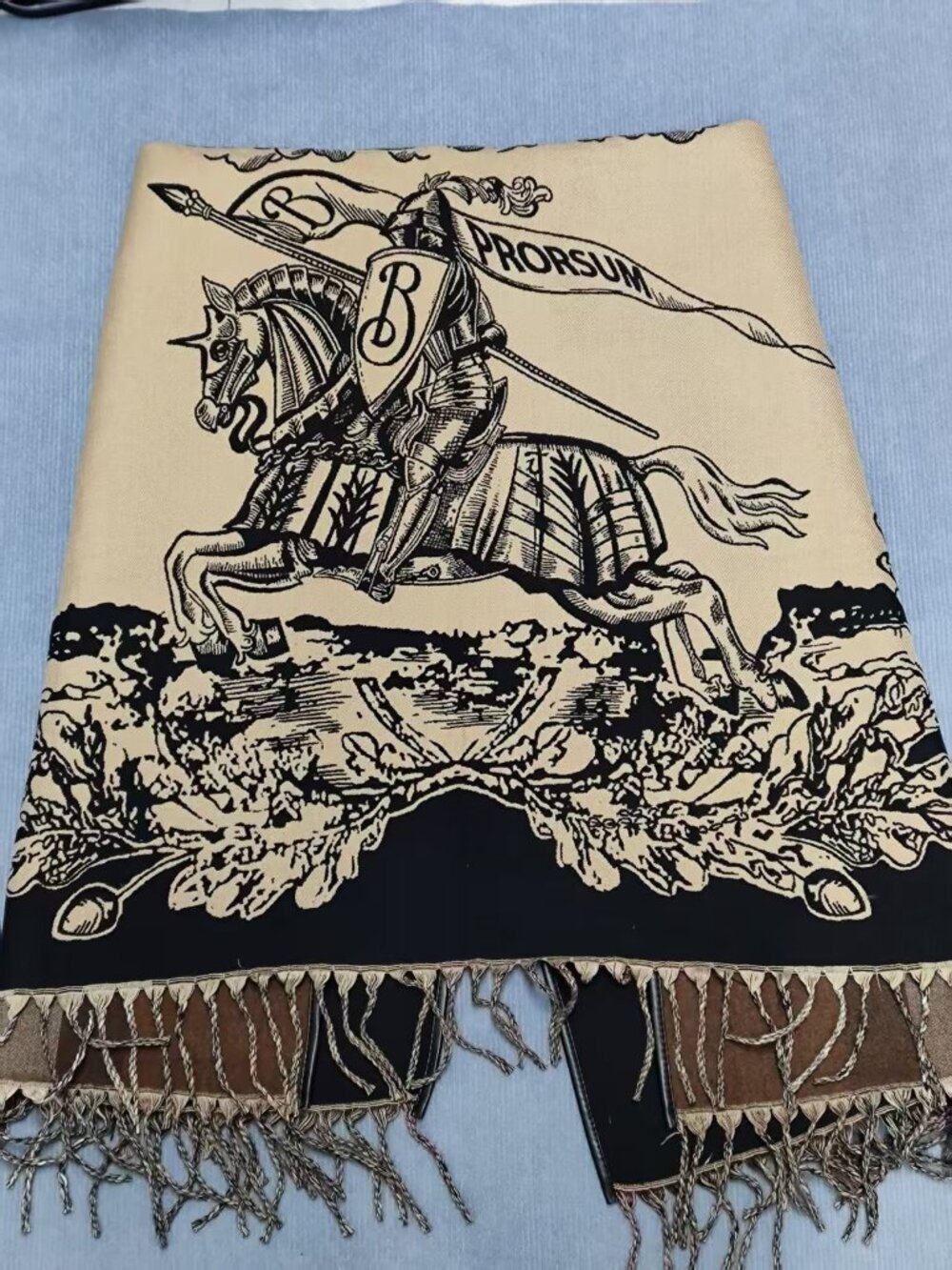 Burberry Equestrian Knight Reversible Fringe Cape Shawl